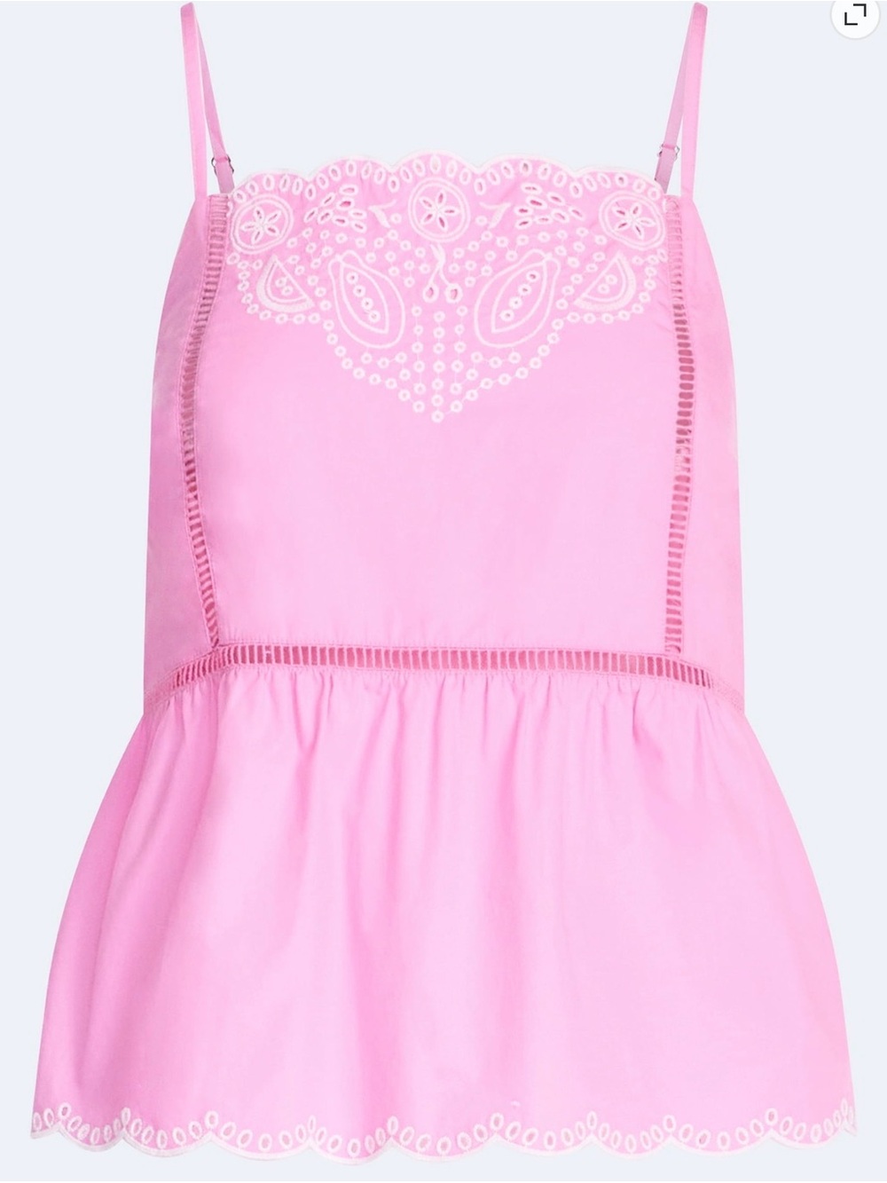 Free assembly embroidered cotton tank top with peplum hem